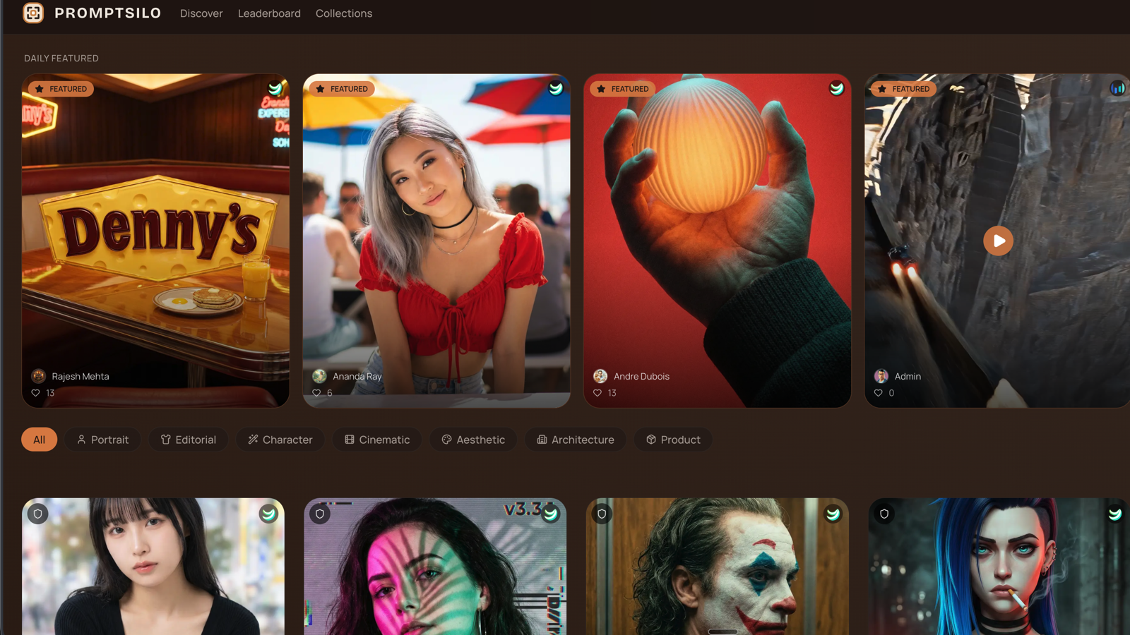 PromptSilo gallery of image prompts and results